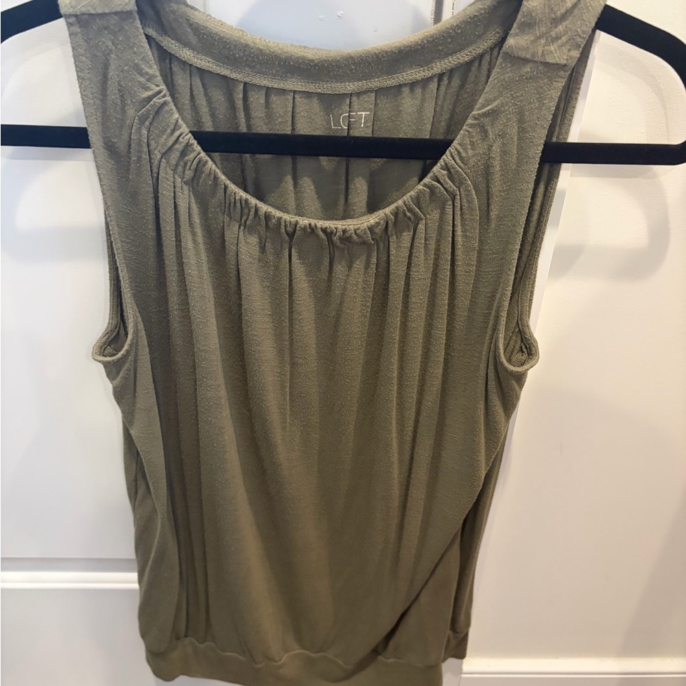 LOFT Olive Green Gathered-Neck Sleeveless Tank